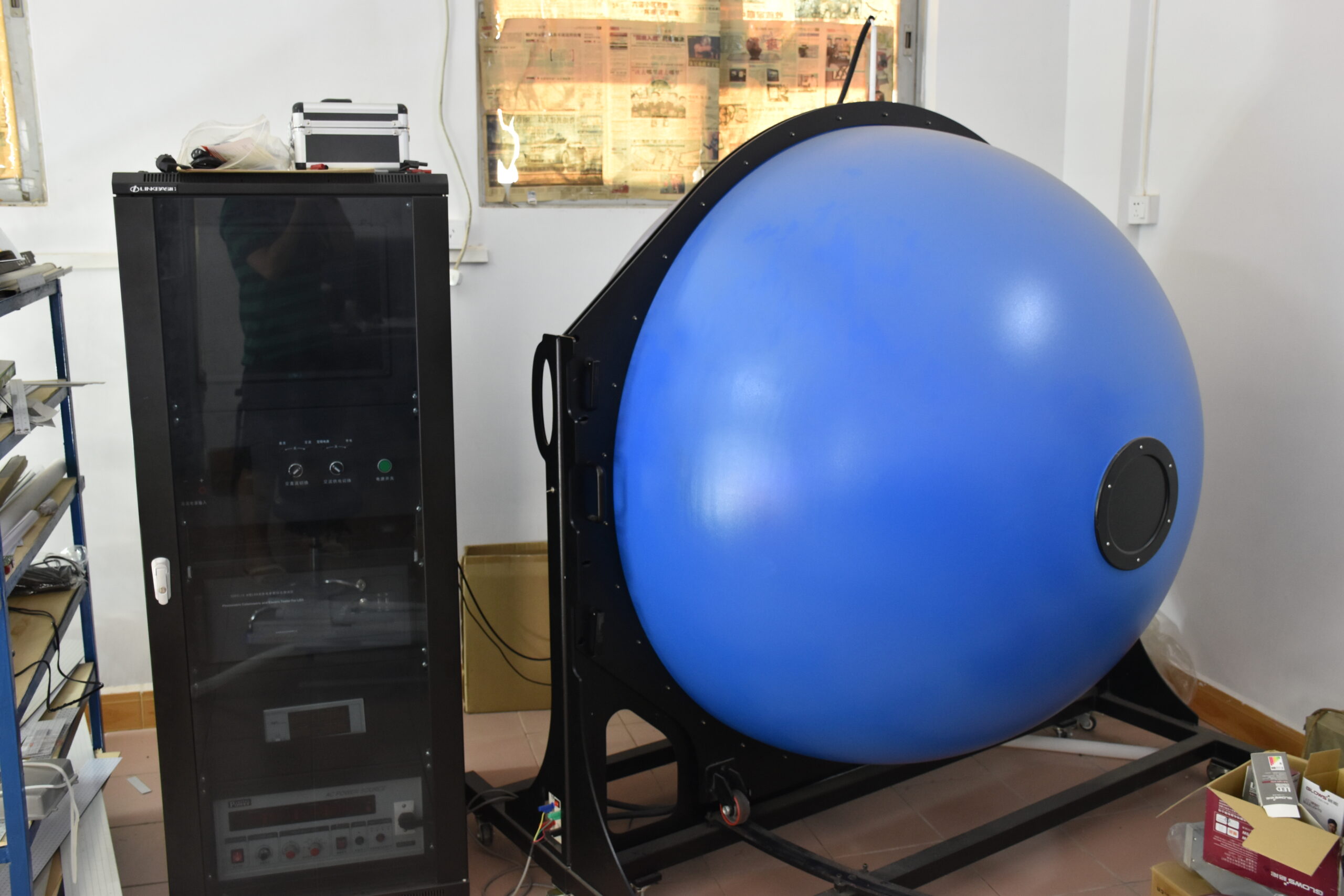 Aquarium manufacturing equipment with a blue component.